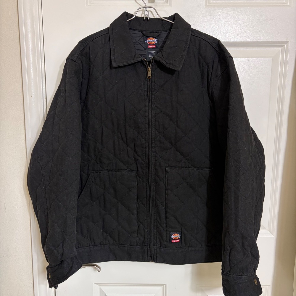 Supreme Dickies Quilted Work Jacket Black Cotton Canvas Diamond Quilt Mens Large
